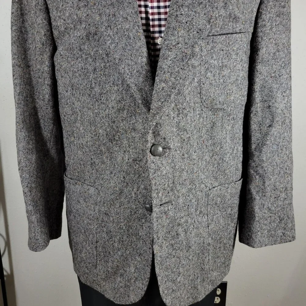 Stafford Options Men's‎ Tweed Sport Coat Blazer Two Button Gray Wool Size 46R
